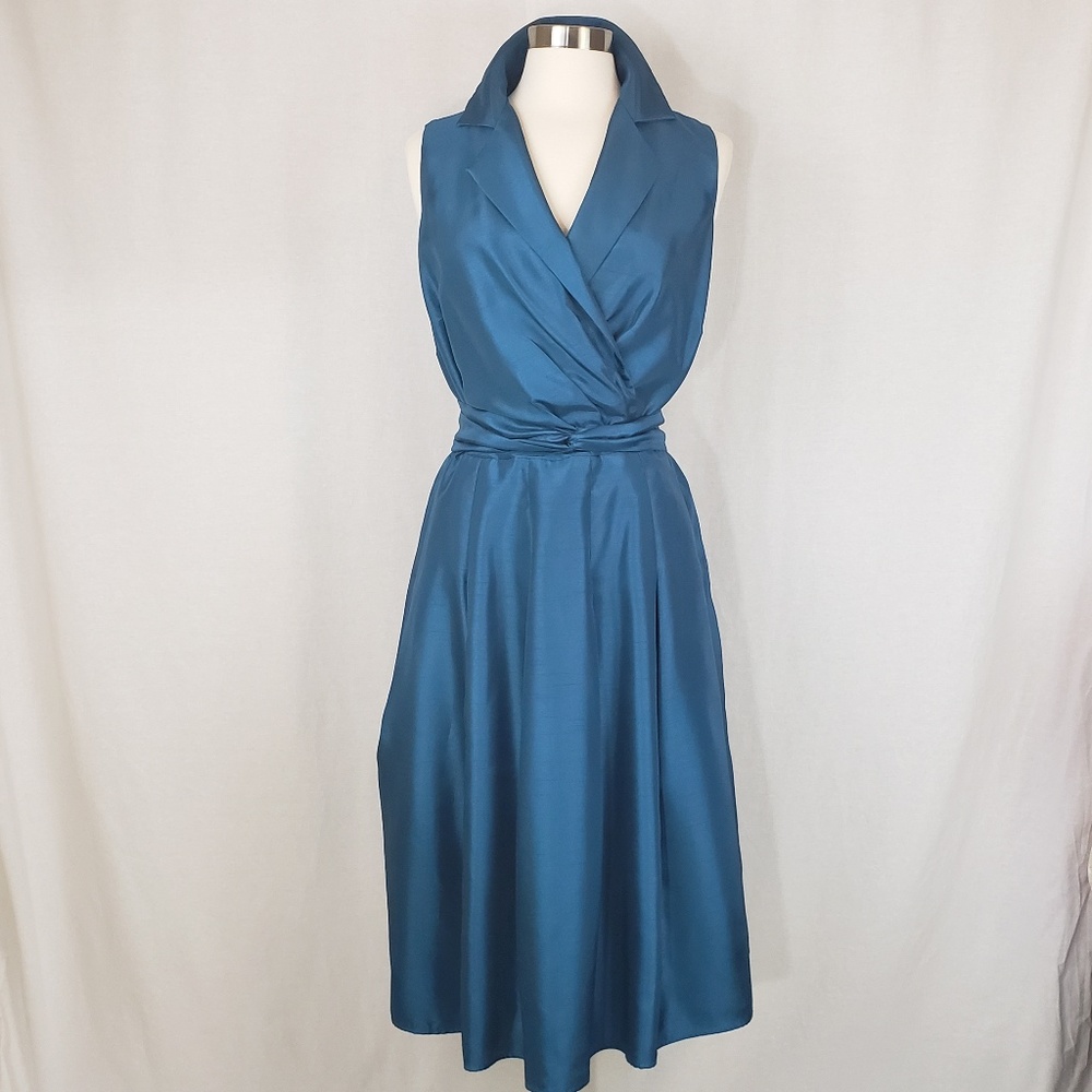 Evan Picone Peacock Blue Faux Wrap Dress